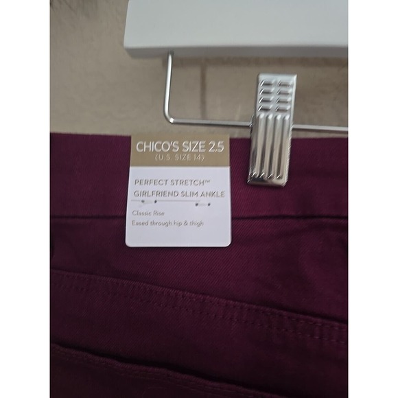 NWT Chico's Burgundy Perfect Stretch Girlfriend Slim Ankle Pants Womans Size 14 - Picture 5 of 7